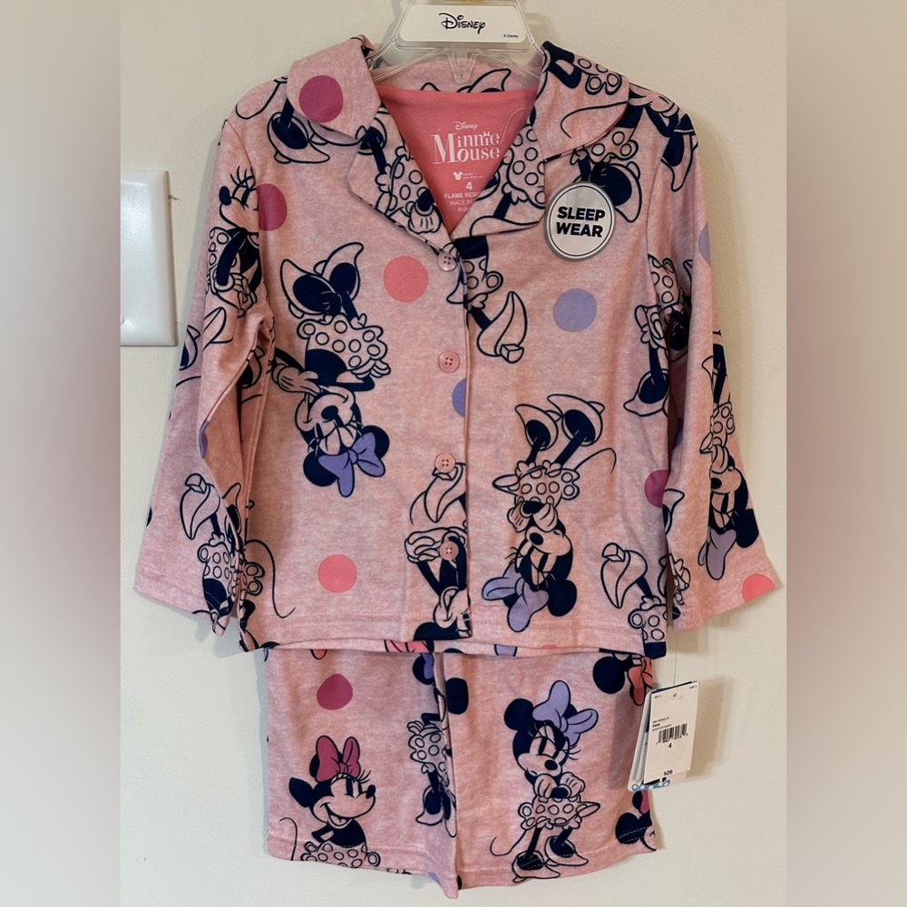 Disney Girls Pink Minnie Mouse Pajama Set NWT Various Sizes